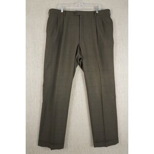 Jos A Bank Business Express Brown Window Pane Pleated Cuffed Trouser 40Lx31 Wool